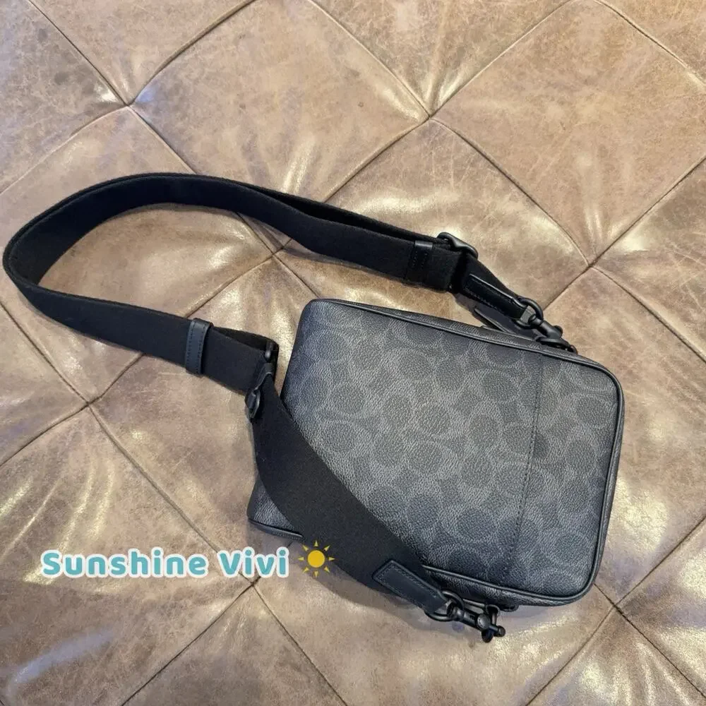 NWT Coach Tristan Crossbody Bag 14 Signature Canvas CET69 Matte Black signature